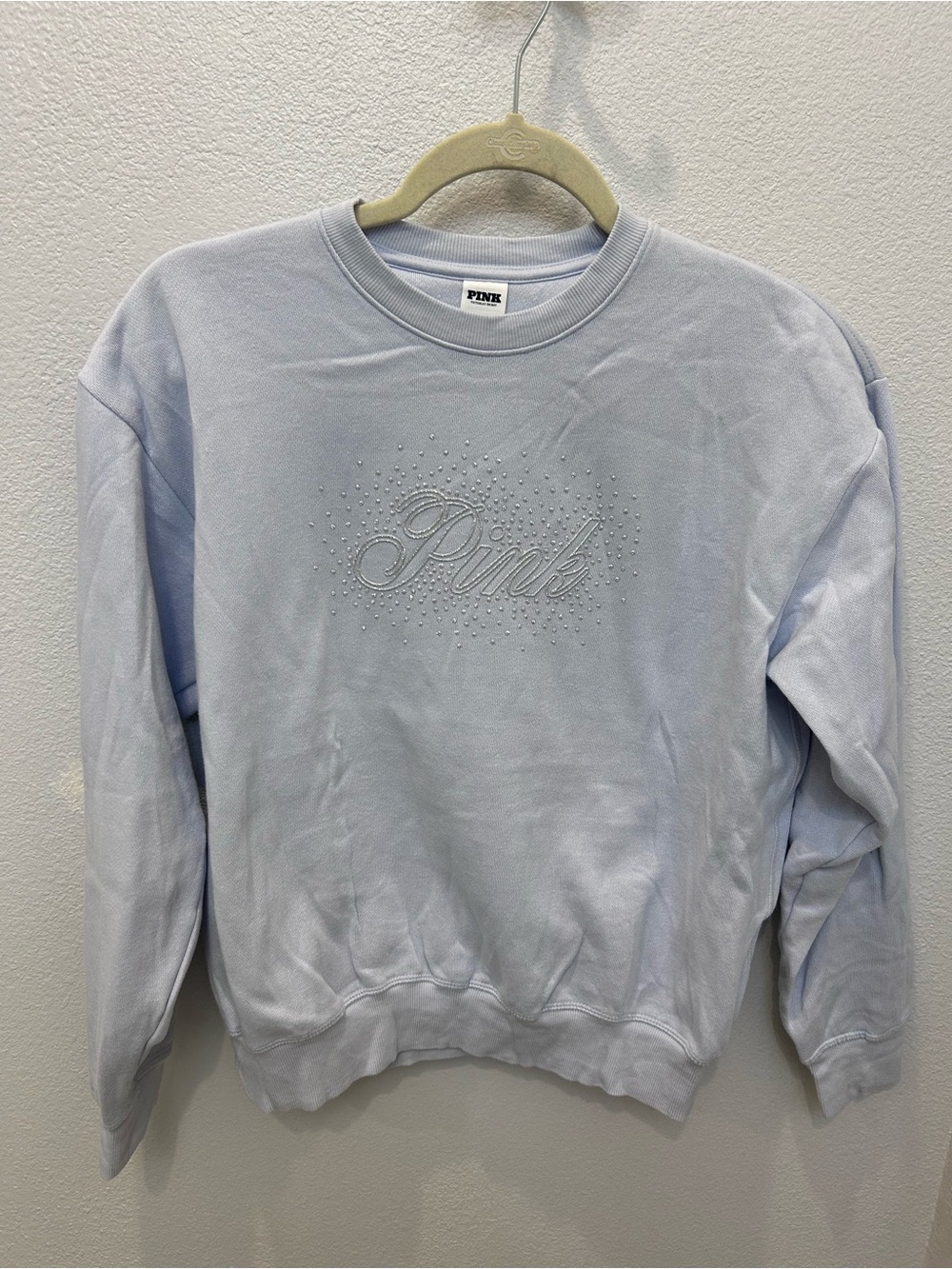 PINK Victoria's Secret Icy Blue Bling Embellished Crewneck